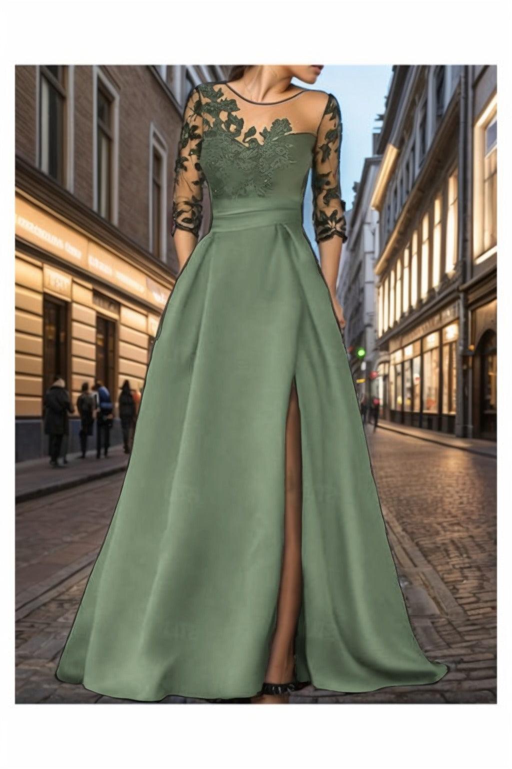 A-Line Sweep-Brush Train Silk-Like Prom Dress CS0456 - COCOMELODY