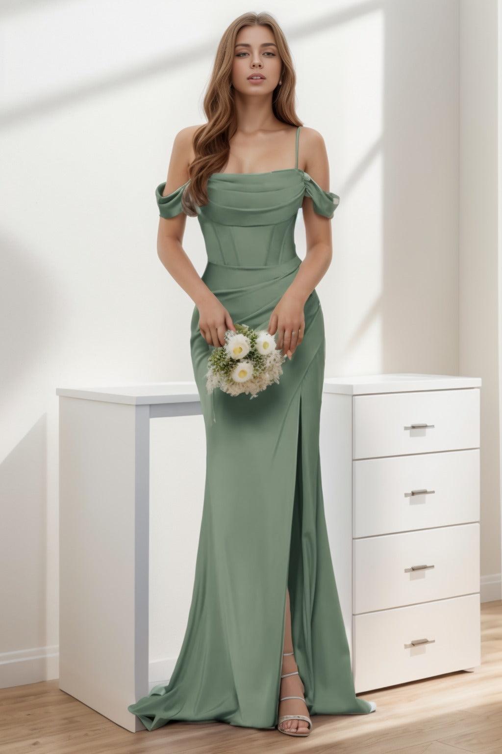 Trumpet-Mermaid Sweep-Brush Train Silk-Like Prom Dress CS0399 - COCOMELODY