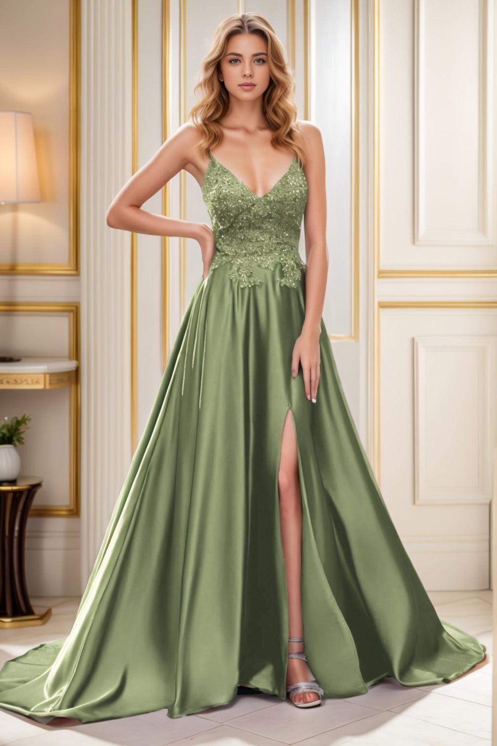 A-Line Court Train Satin Prom Dress CS0460 - COCOMELODY