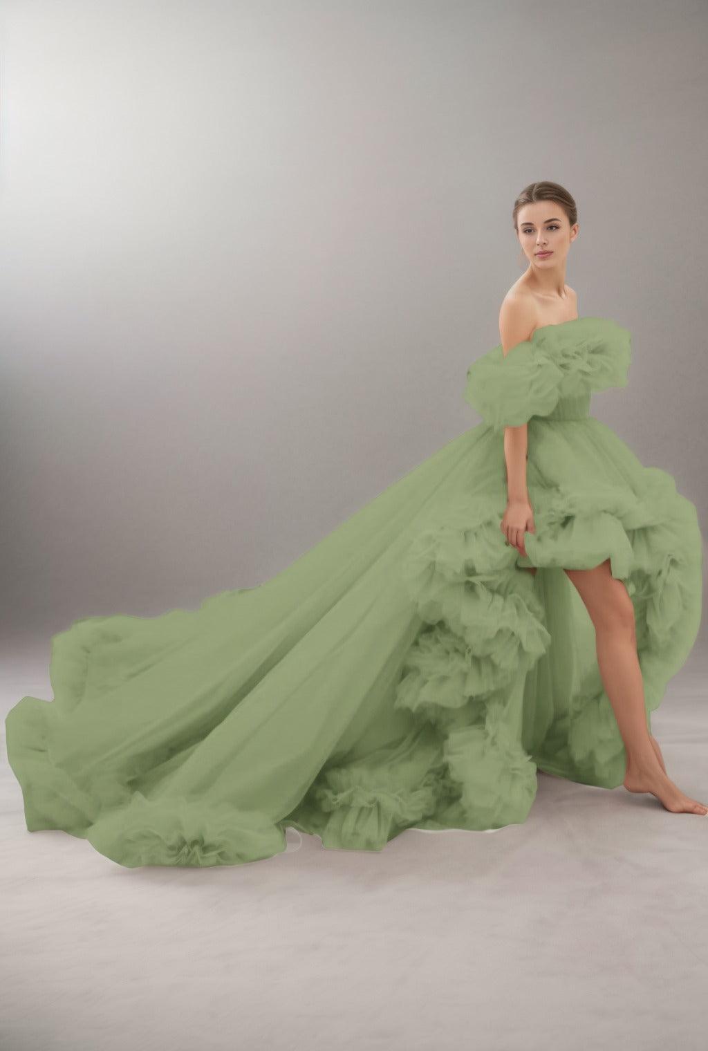 A-Line Court Train Tulle Prom Dress CS0406 - COCOMELODY