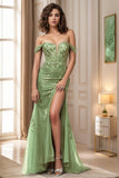 Sheath-Column Sweep-Brush Train Tulle Prom Dress CS0465 - COCOMELODY