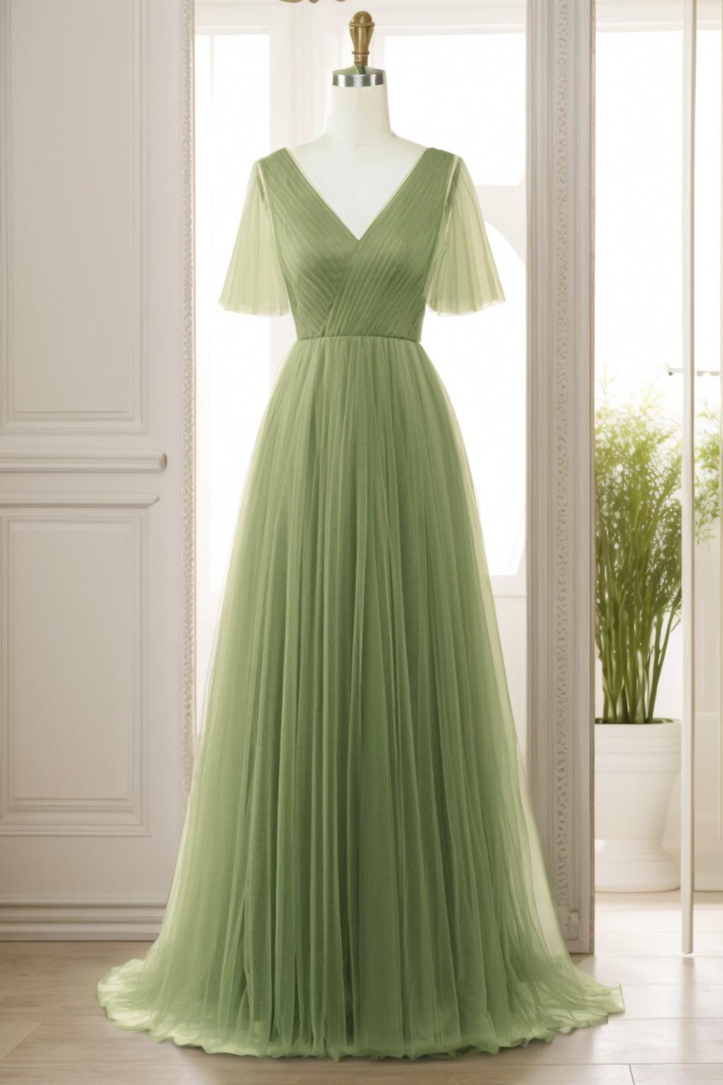 A-Line Sweep-Brush Train Tulle Prom Dress CS0472 - COCOMELODY