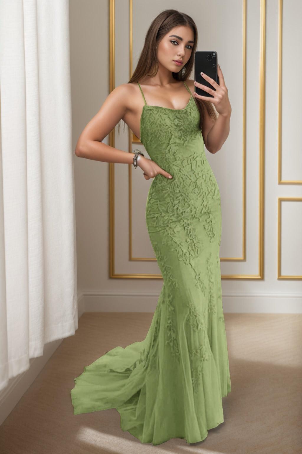 Trumpet-Mermaid Sweep-Brush Train Tulle Prom Dress CS0398 - COCOMELODY