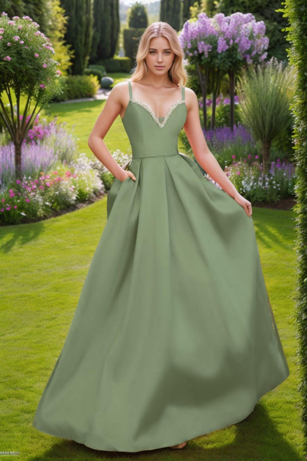 A-Line Floor Length Satin Prom Dress CS0451 - COCOMELODY