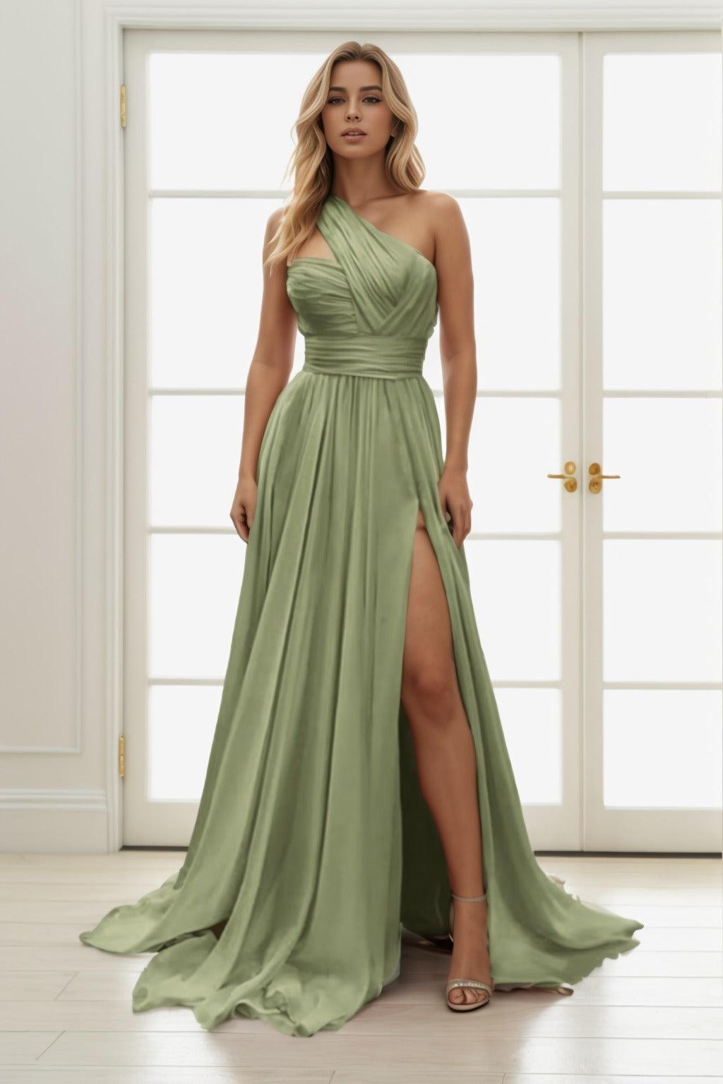 A-Line Sweep-Brush Train Chiffon Prom Dress CS0435 - COCOMELODY