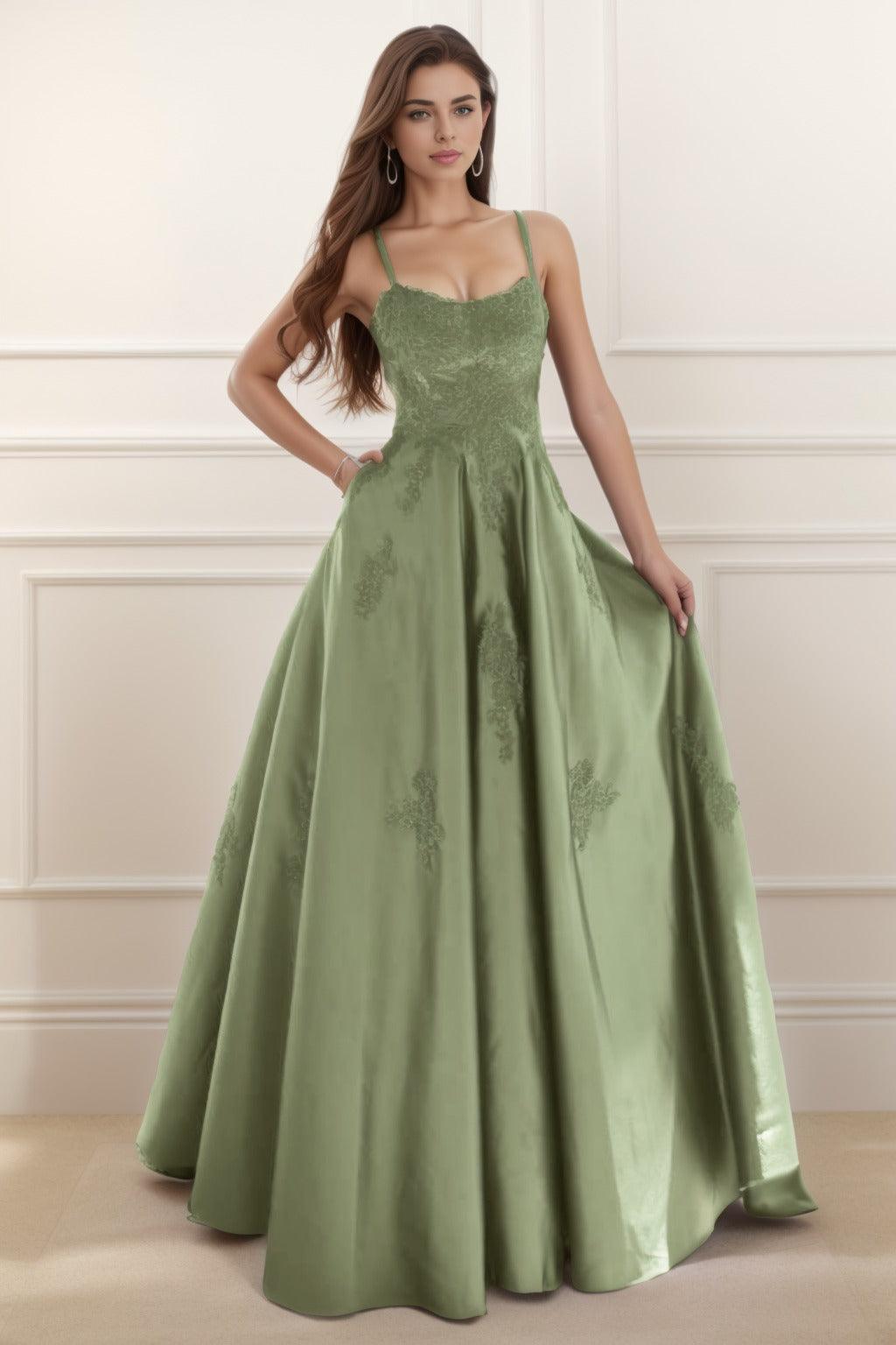 A-Line Floor Length Satin Prom Dress CS0458 - COCOMELODY