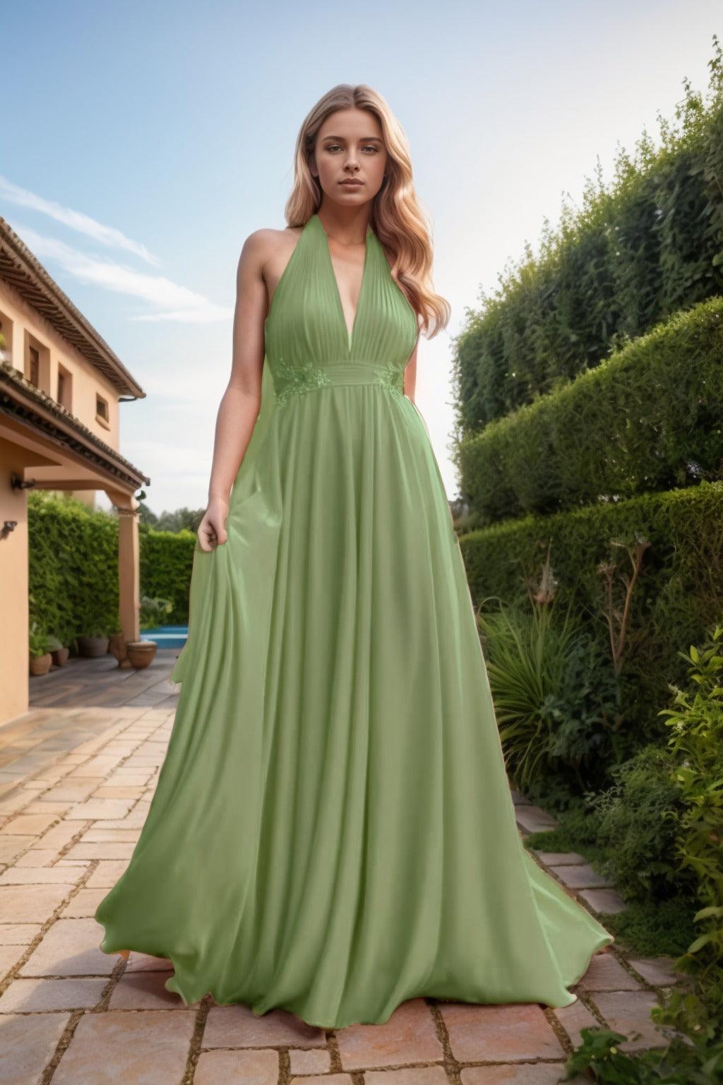 A-Line Sweep-Brush Train Chiffon Prom Dress CS0457 - COCOMELODY