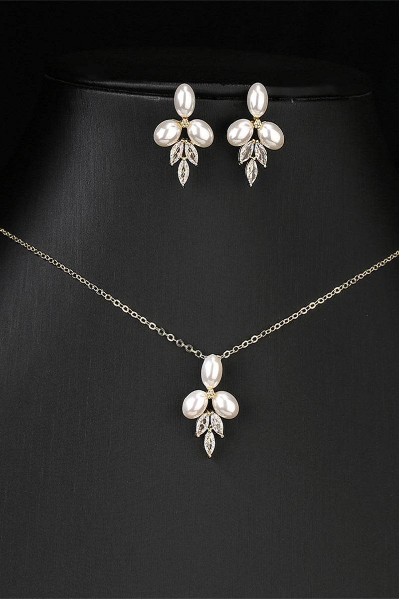 Pearl/Zircon Wedding Earrings/Necklace Jewelry Sets (Set of 2) 908290660503 - COCOMELODY