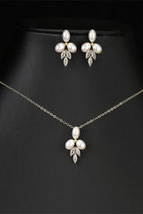 Pearl/Zircon Wedding Earrings/Necklace Jewelry Sets (Set of 2) 908290660503 - COCOMELODY