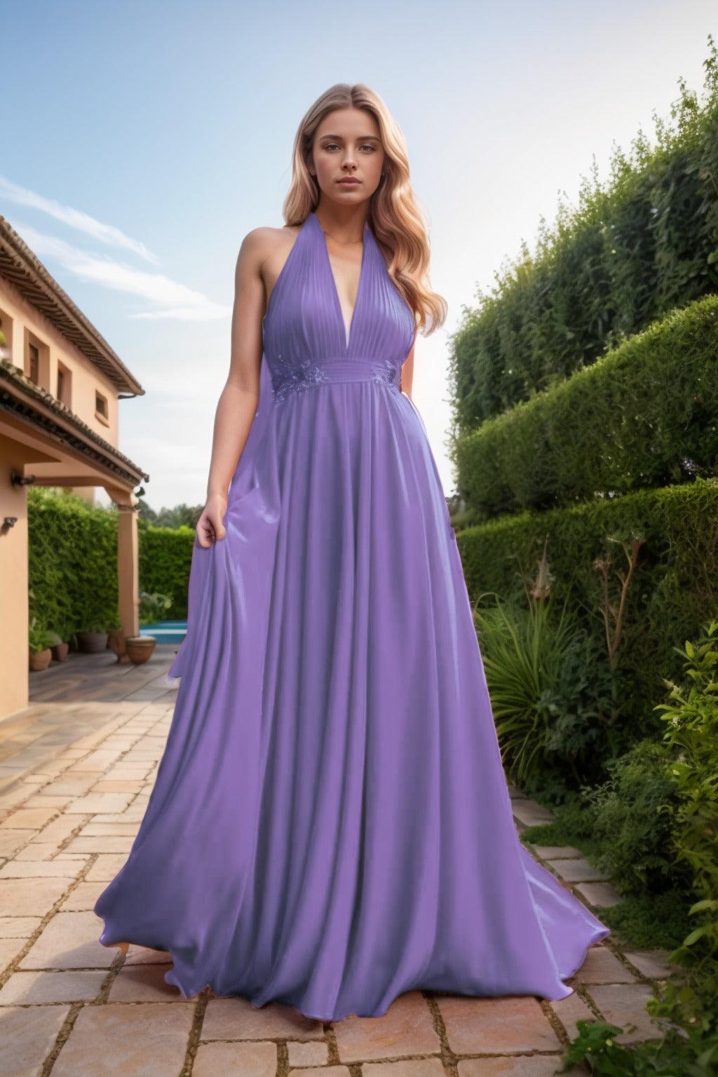 A-Line Sweep-Brush Train Chiffon Prom Dress CS0457 - COCOMELODY