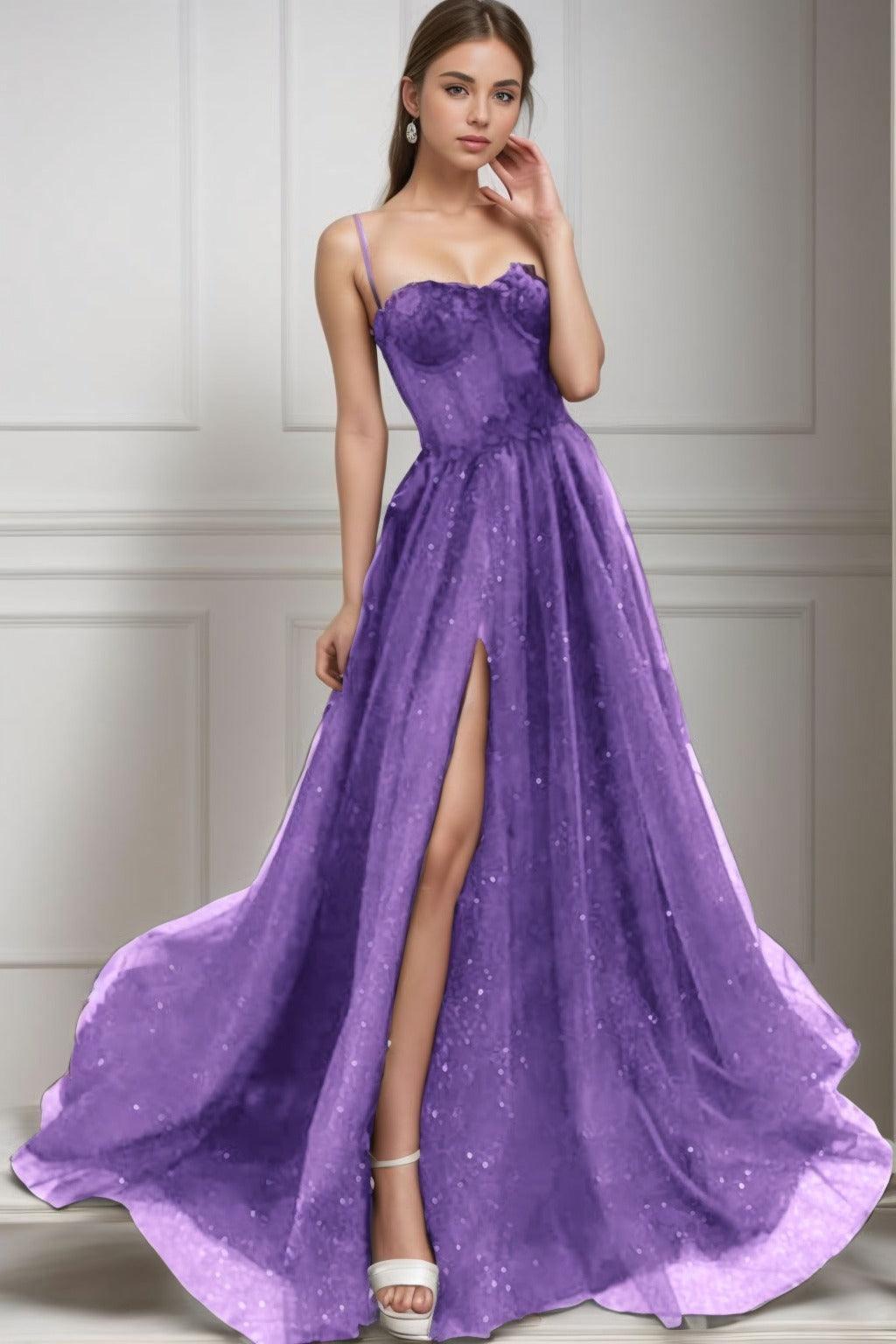 A-Line Sweep-Brush Train Tulle Prom Dress CS0439 - COCOMELODY