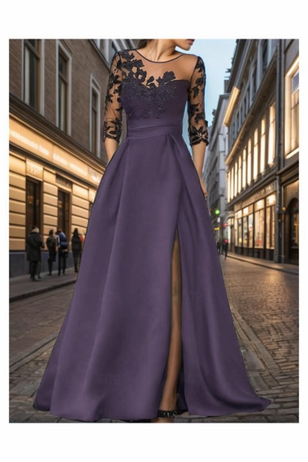 A-Line Sweep-Brush Train Silk-Like Prom Dress CS0456 - COCOMELODY