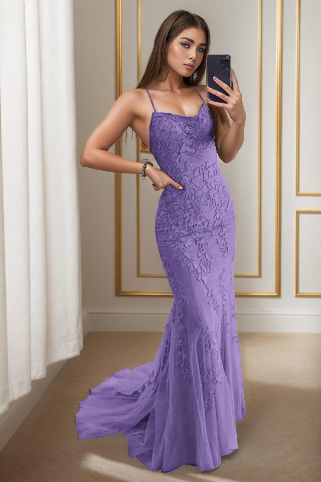 Trumpet-Mermaid Sweep-Brush Train Tulle Prom Dress CS0398 - COCOMELODY