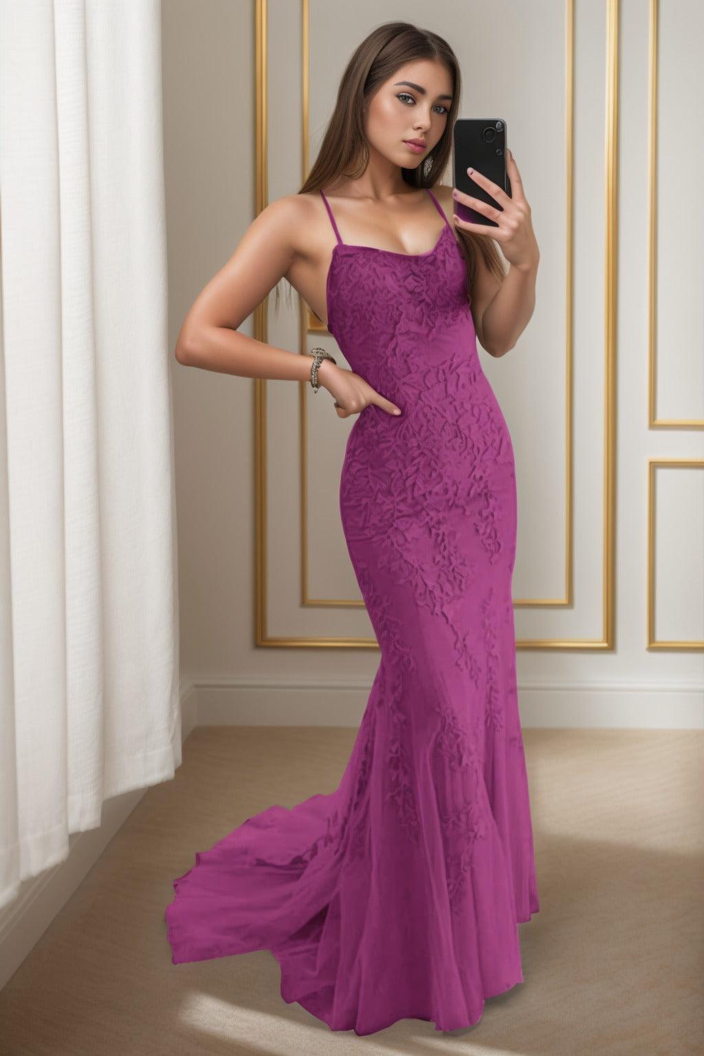 Trumpet-Mermaid Sweep-Brush Train Tulle Prom Dress CS0398 - COCOMELODY