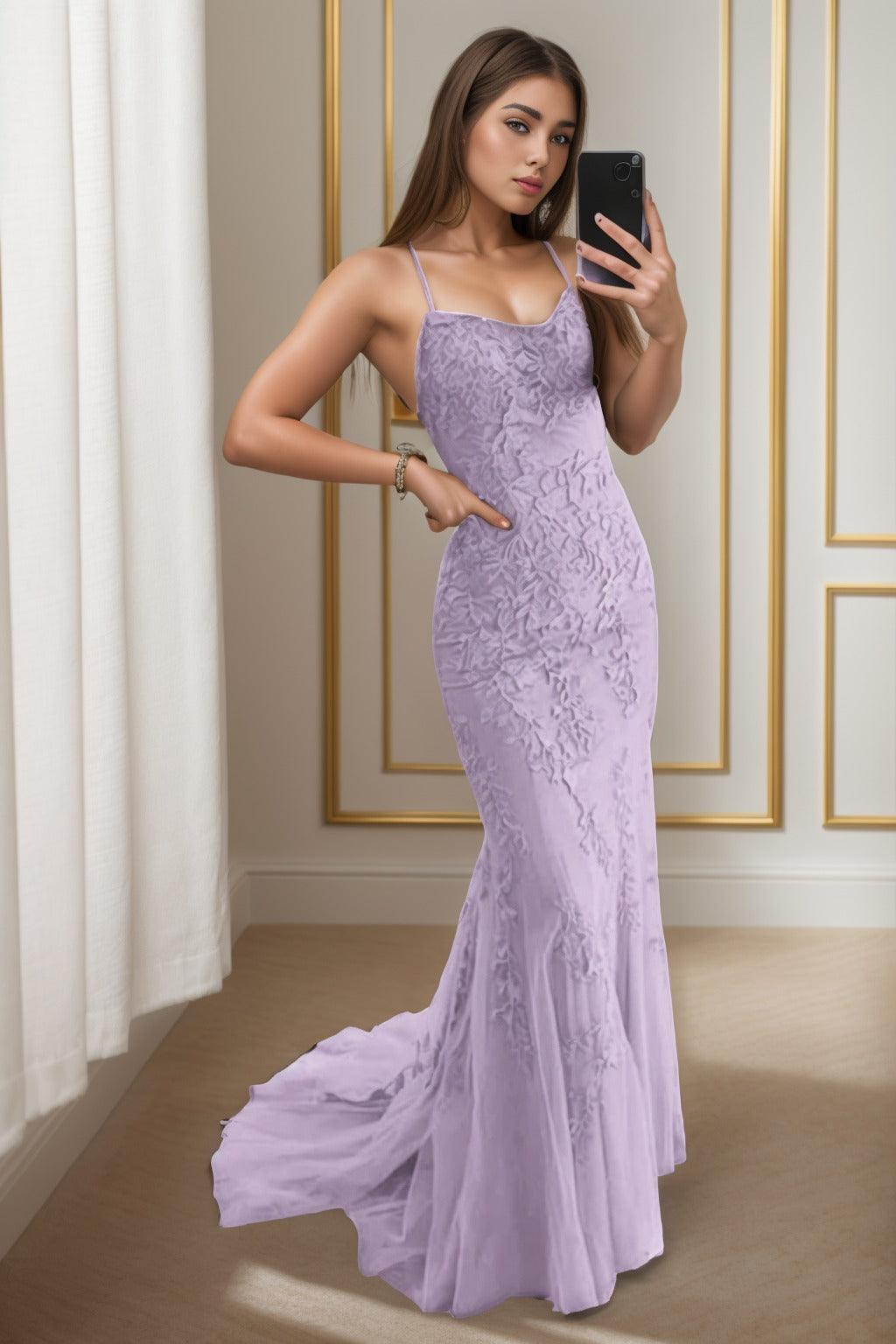 Trumpet-Mermaid Sweep-Brush Train Tulle Prom Dress CS0398 - COCOMELODY