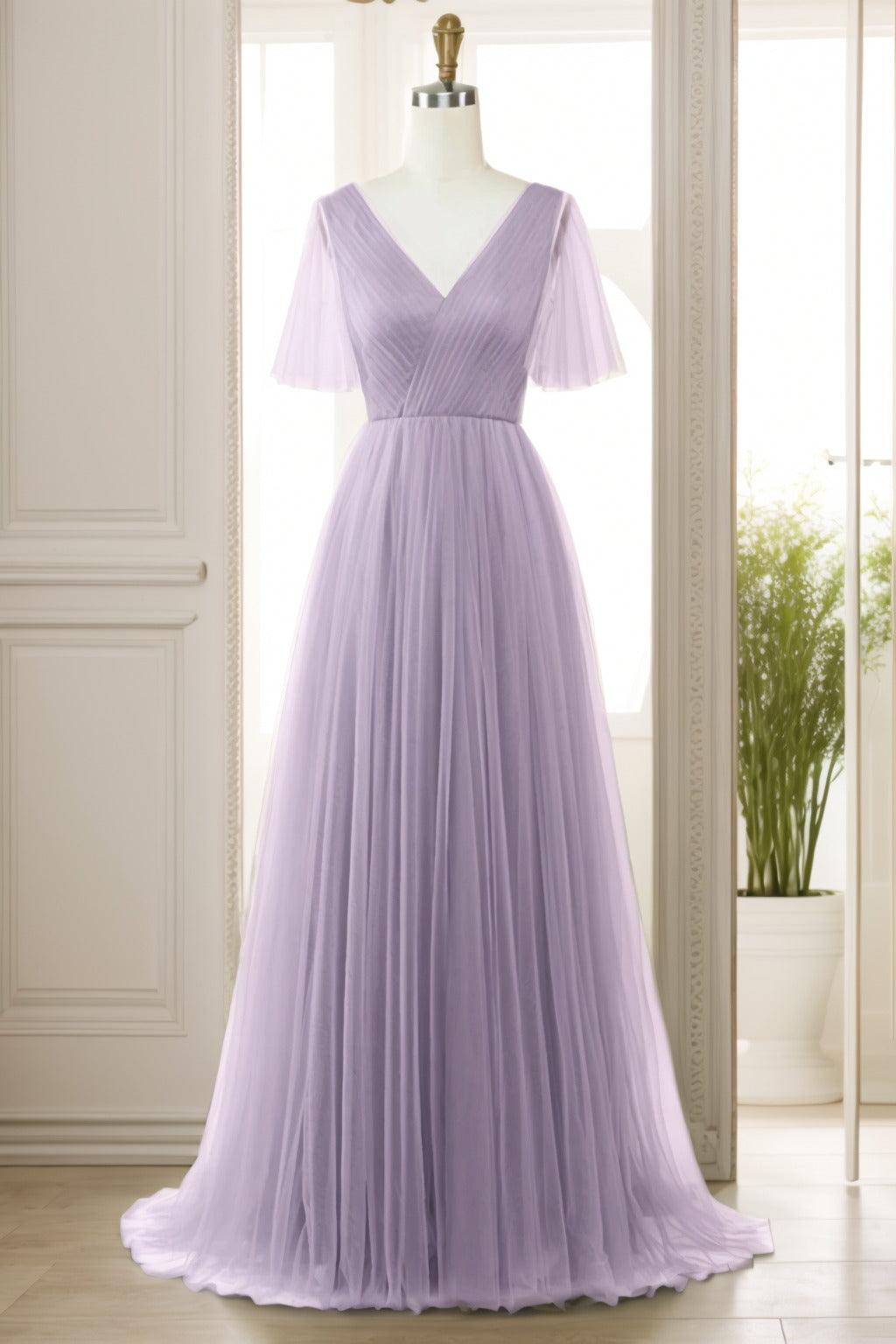 A-Line Sweep-Brush Train Tulle Prom Dress CS0472 - COCOMELODY