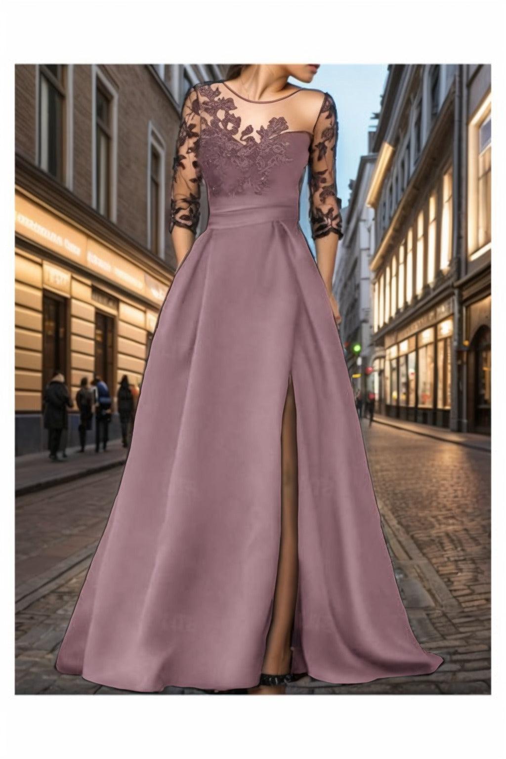 A-Line Sweep-Brush Train Silk-Like Prom Dress CS0456 - COCOMELODY