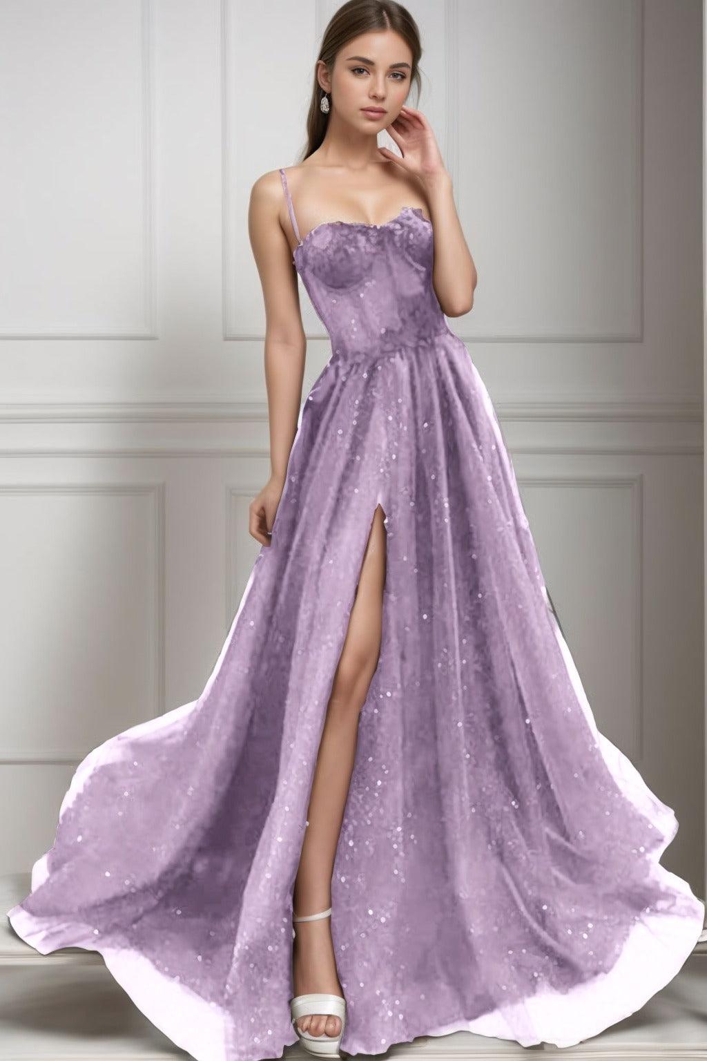 A-Line Sweep-Brush Train Tulle Prom Dress CS0439 - COCOMELODY