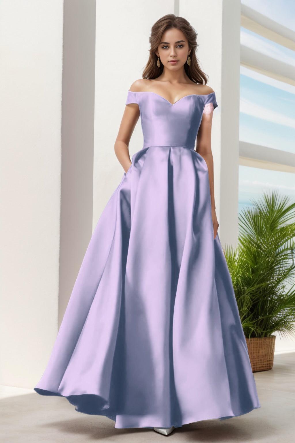 A-Line Floor Length Satin Prom Dress CS0408 - COCOMELODY