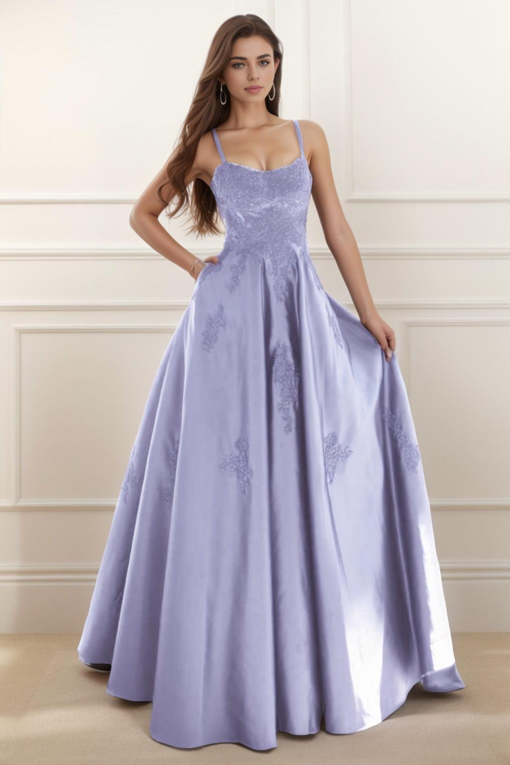 A-Line Floor Length Satin Prom Dress CS0458 - COCOMELODY