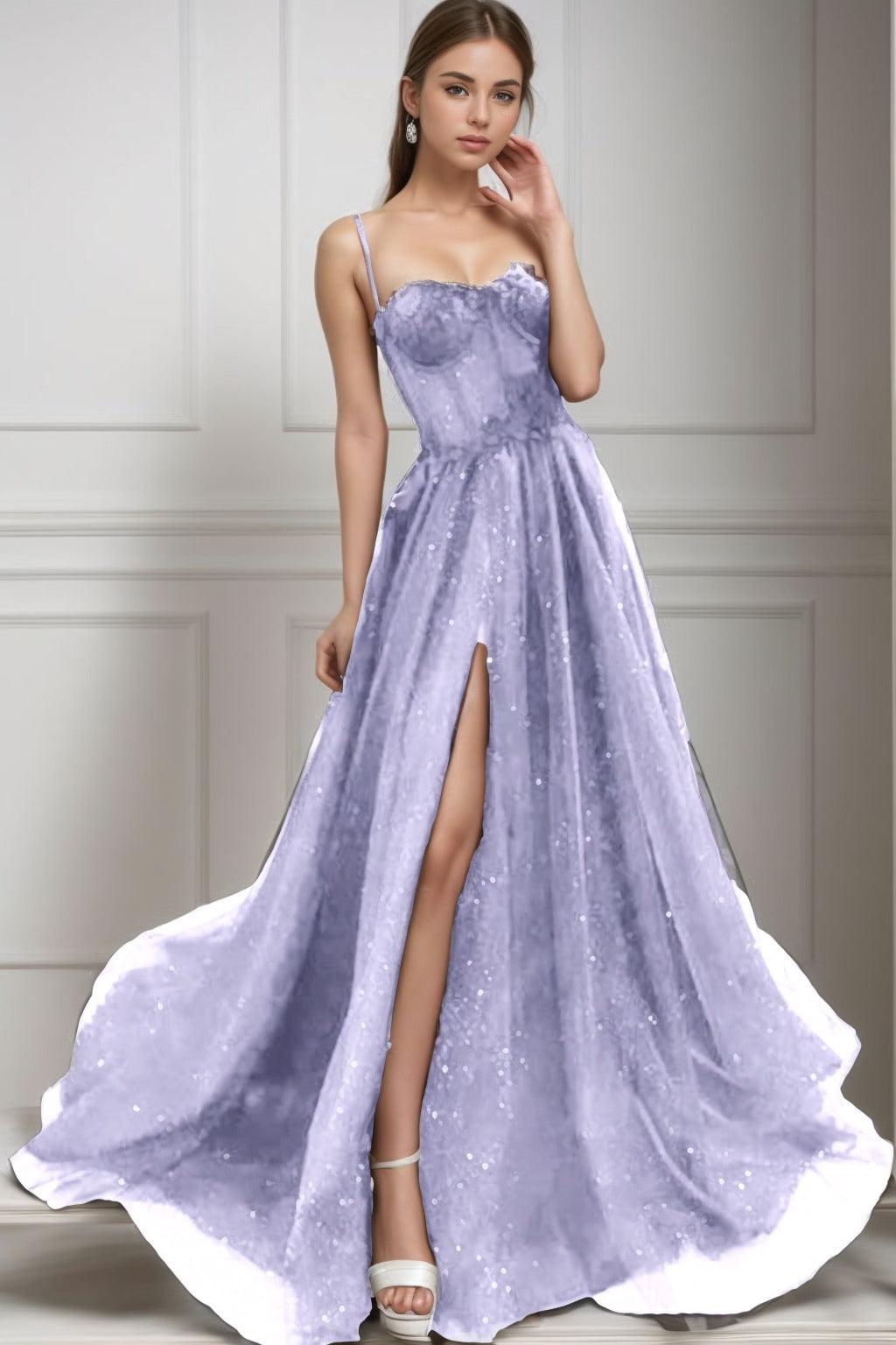 A-Line Sweep-Brush Train Tulle Prom Dress CS0439 - COCOMELODY