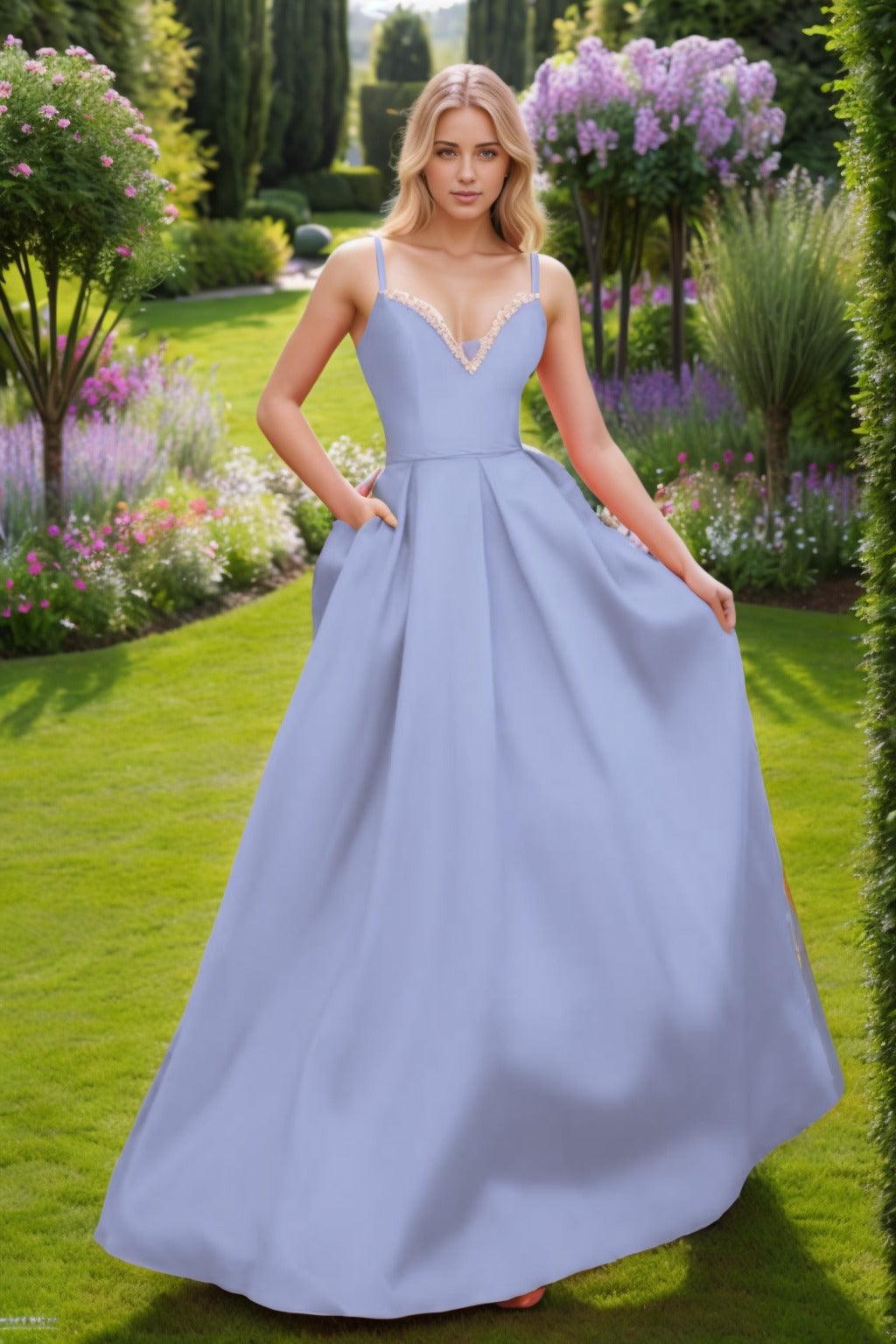 A-Line Floor Length Satin Prom Dress CS0451 - COCOMELODY