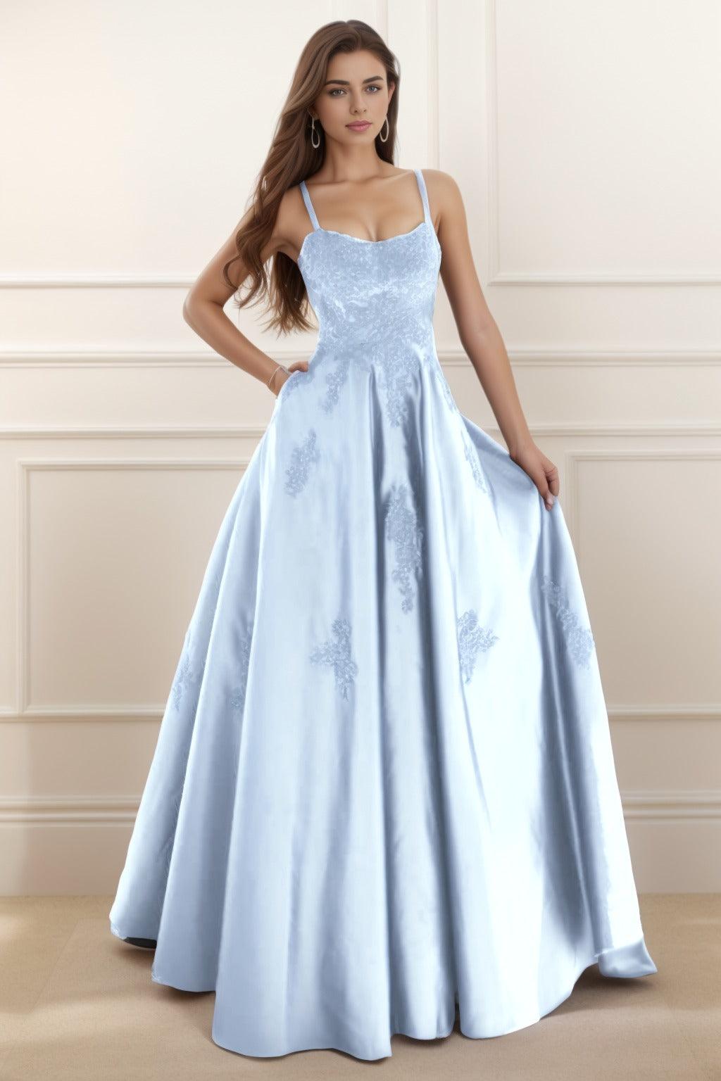 A-Line Floor Length Satin Prom Dress CS0458 - COCOMELODY