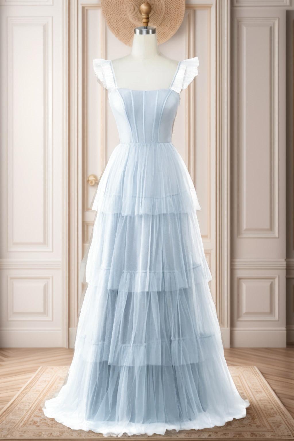 A-Line Sweep-Brush Train Tulle Prom Dress CS0471 - COCOMELODY