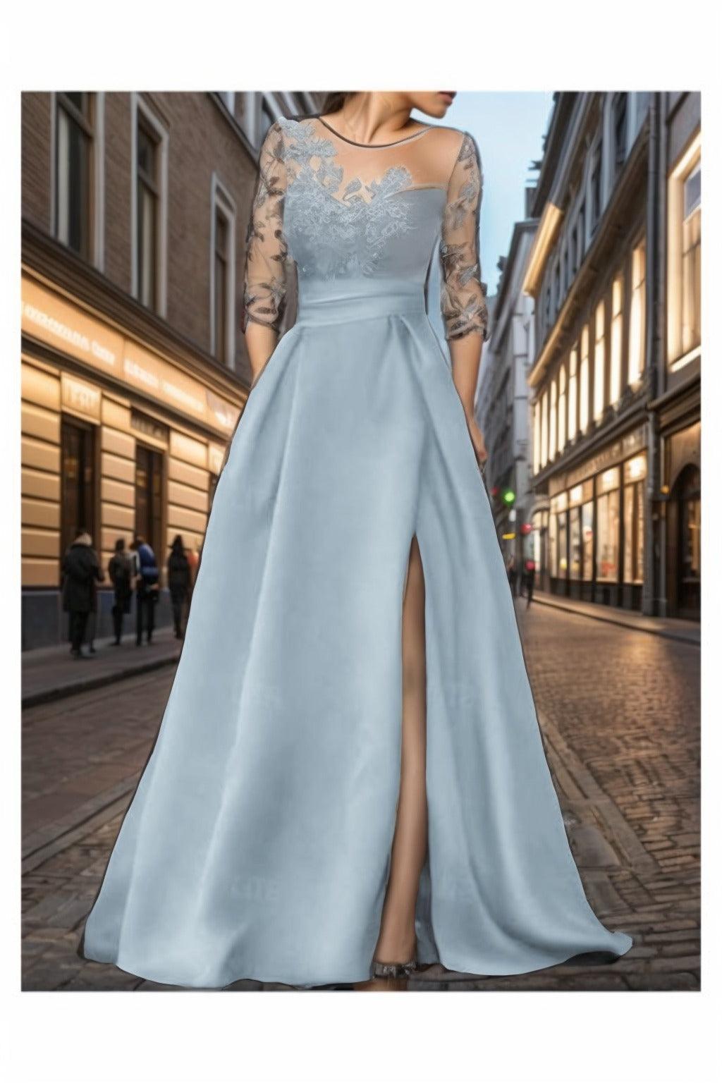 A-Line Sweep-Brush Train Silk-Like Prom Dress CS0456 - COCOMELODY