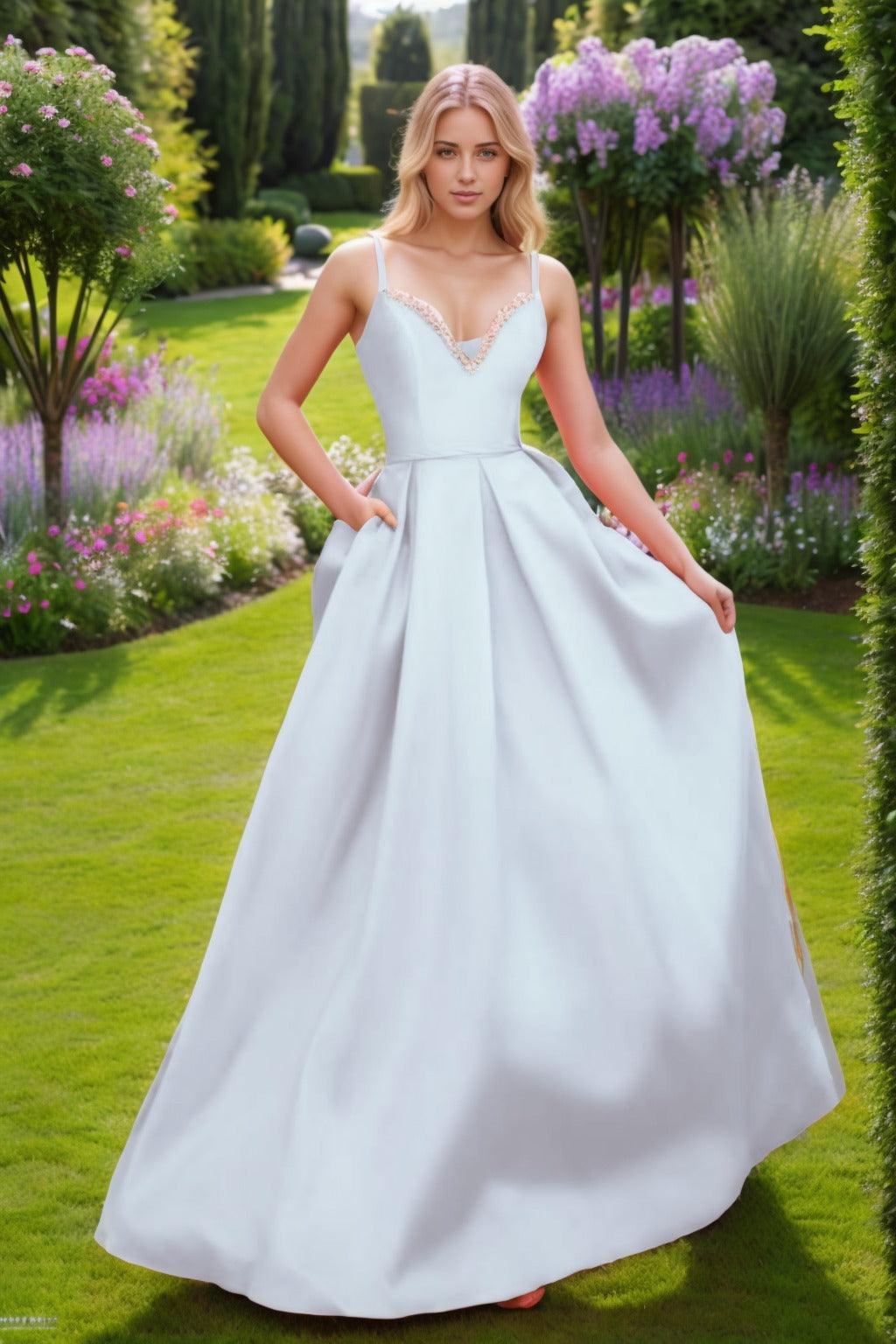 A-Line Floor Length Satin Prom Dress CS0451 - COCOMELODY