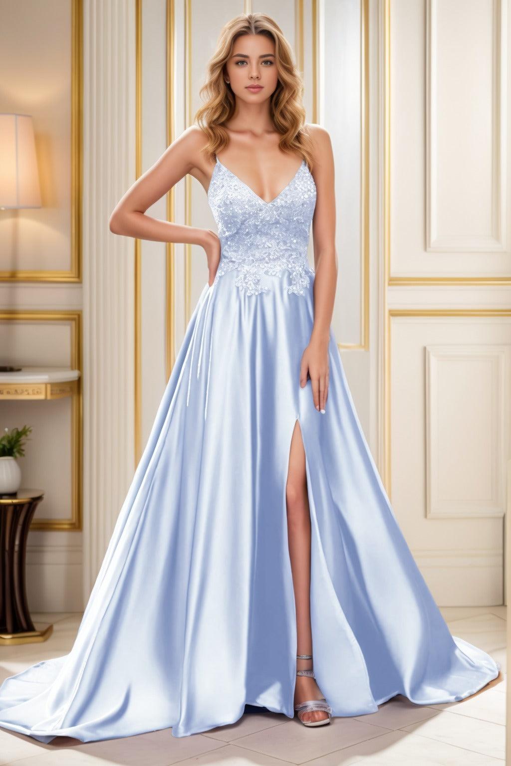 A-Line Court Train Satin Prom Dress CS0460 - COCOMELODY