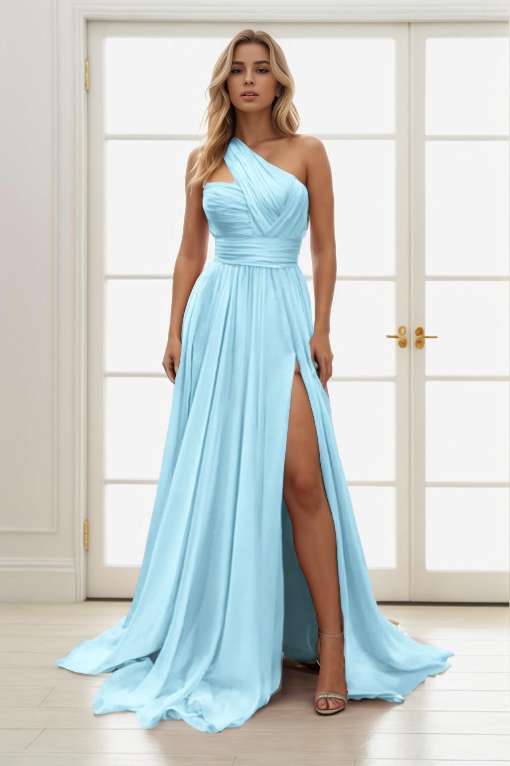 A-Line Sweep-Brush Train Chiffon Prom Dress CS0435 - COCOMELODY