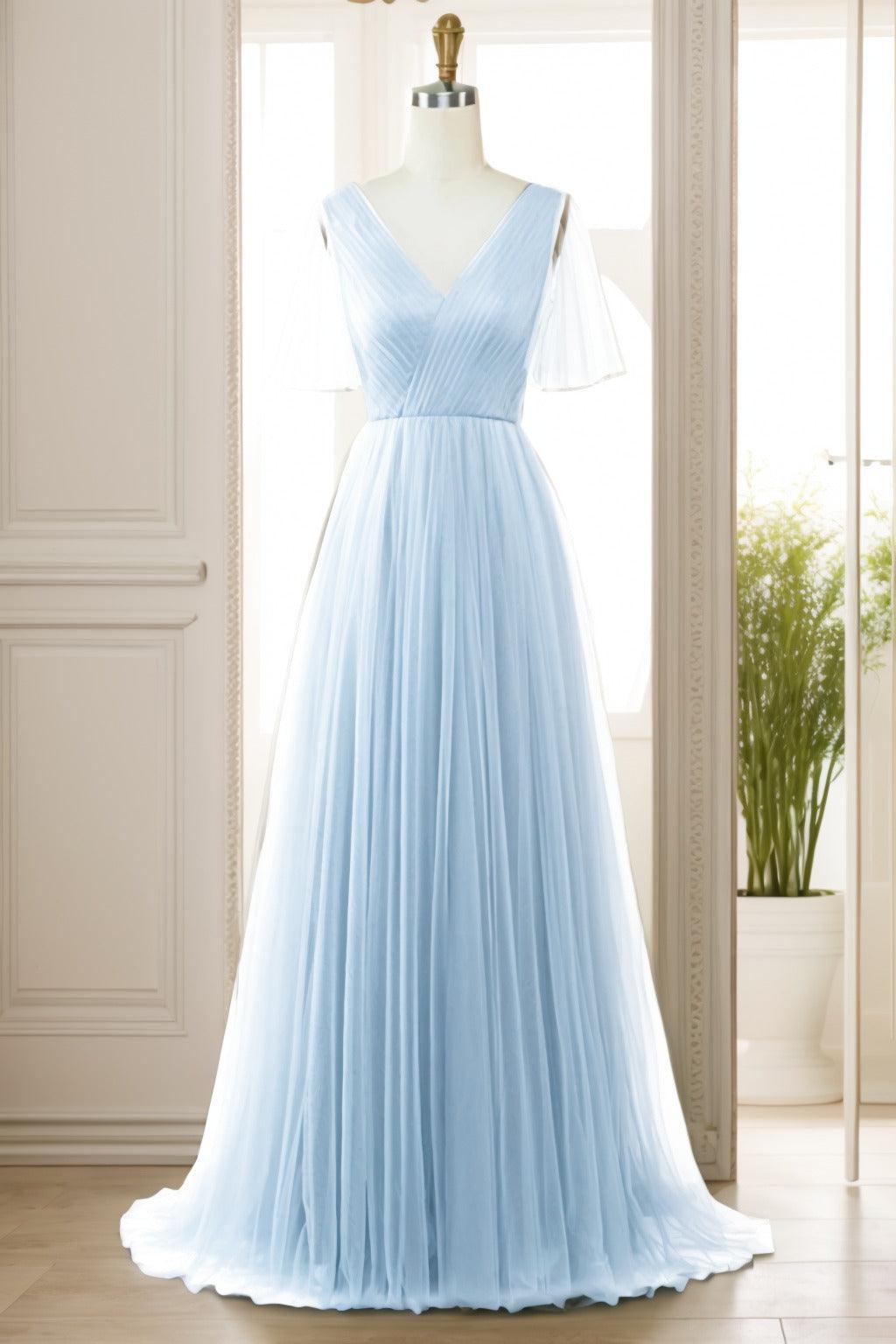 A-Line Sweep-Brush Train Tulle Prom Dress CS0472 - COCOMELODY