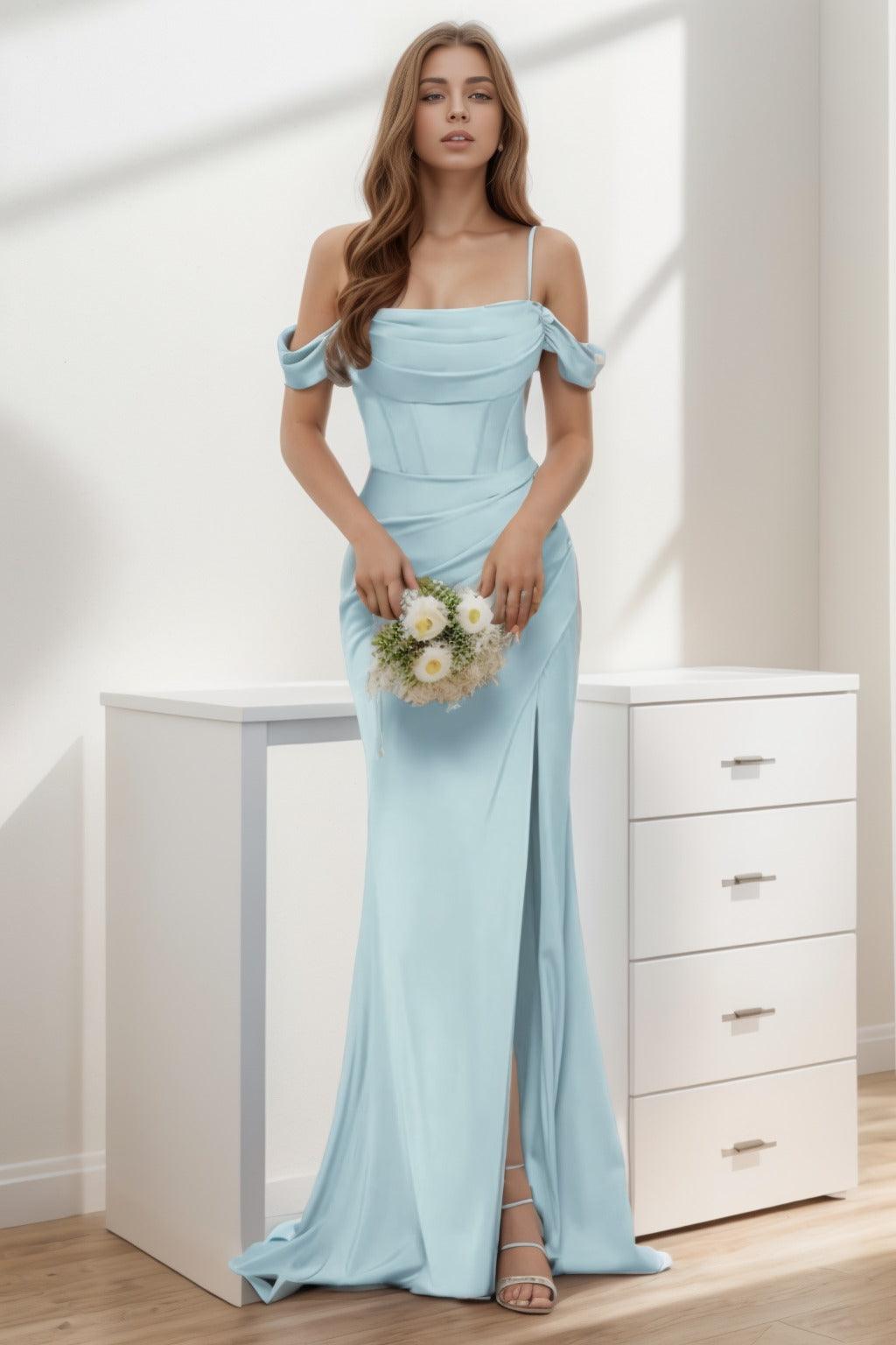 Trumpet-Mermaid Sweep-Brush Train Silk-Like Prom Dress CS0399 - COCOMELODY