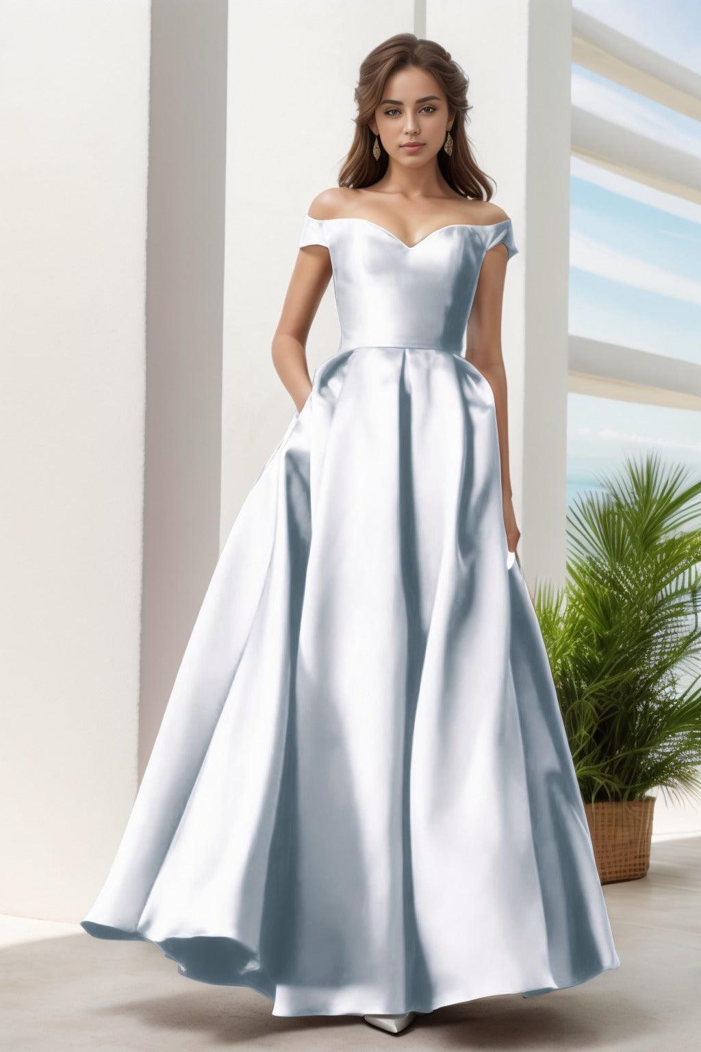 A-Line Floor Length Satin Prom Dress CS0408 - COCOMELODY