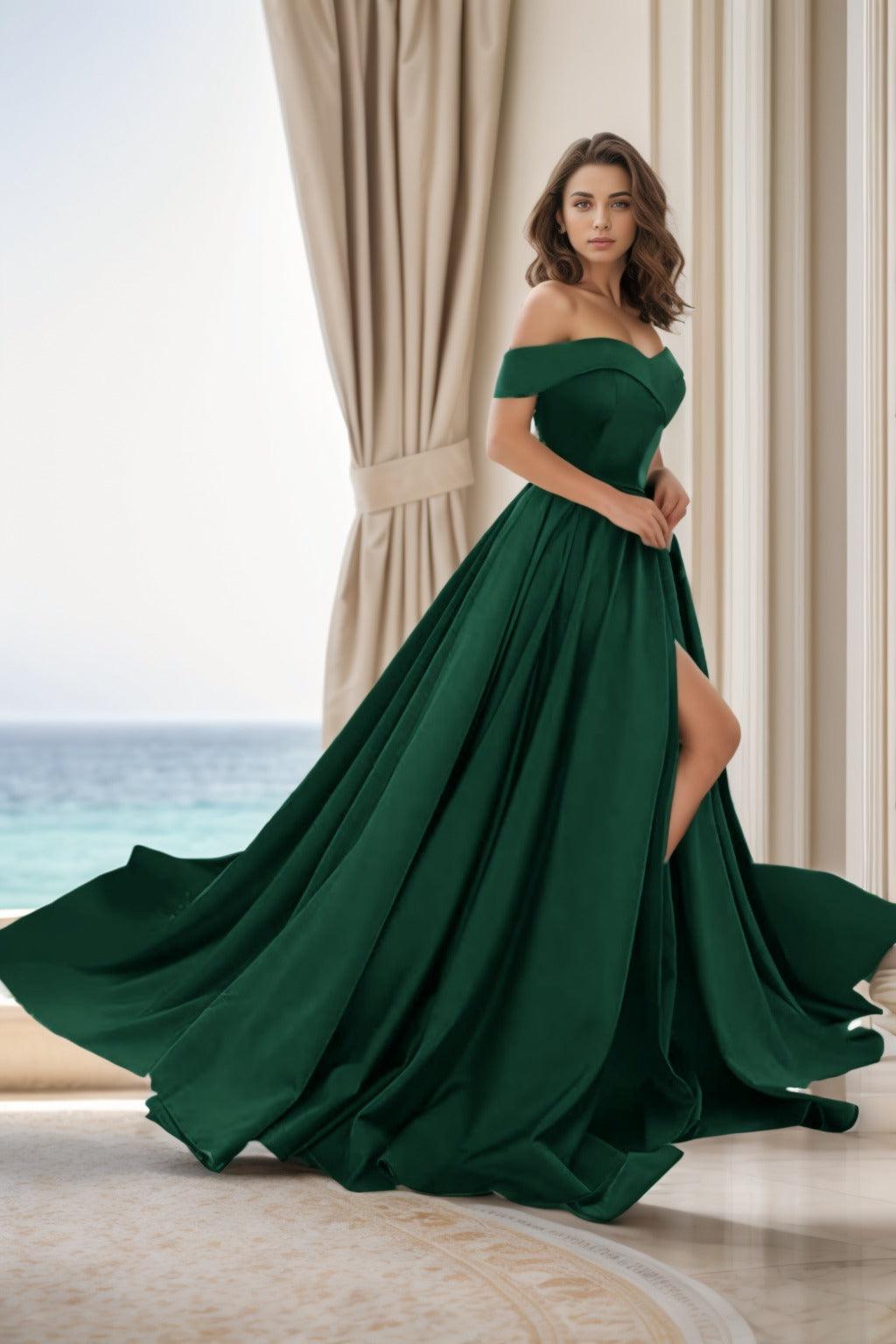 A-Line Court Train Satin Prom Dress CS0405 - COCOMELODY