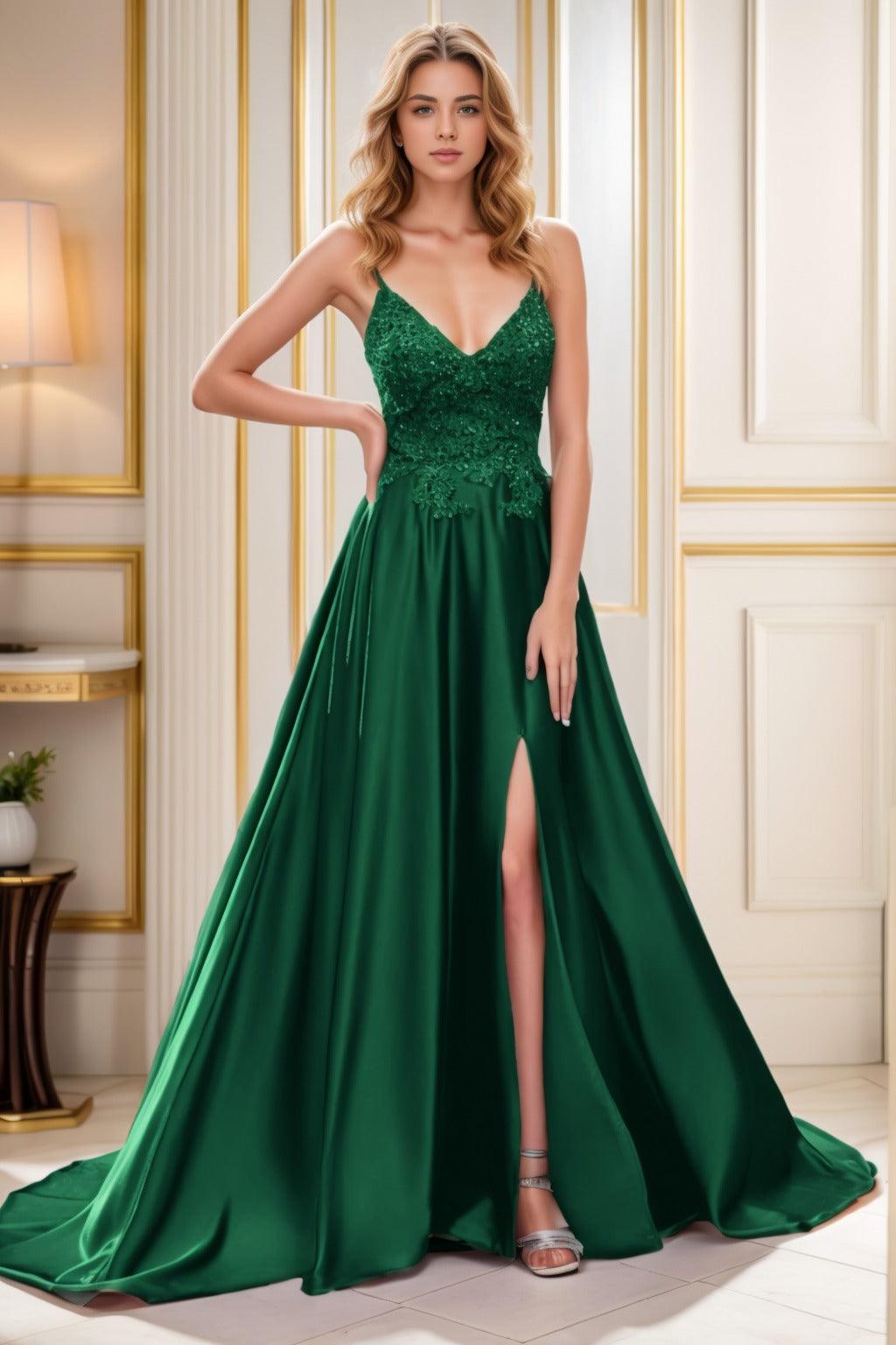 A-Line Court Train Satin Prom Dress CS0460 - COCOMELODY