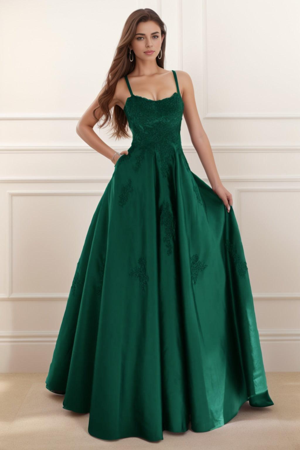 A-Line Floor Length Satin Prom Dress CS0458 - COCOMELODY