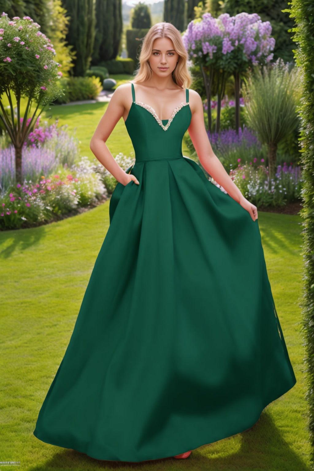 A-Line Floor Length Satin Prom Dress CS0451 - COCOMELODY
