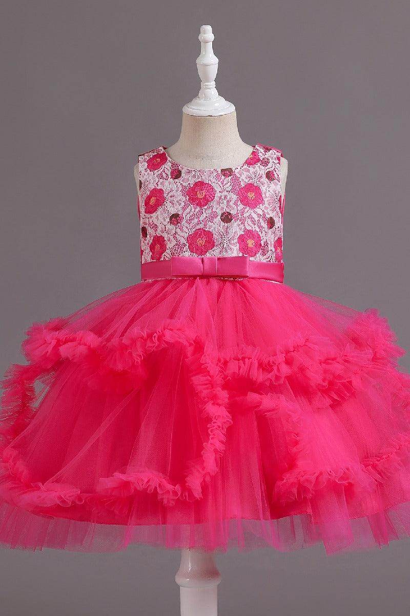 A-Line Scoop Neck Printed lace/Tulle Flower Girl Dresses With Cascading Ruffles 677572994905 - COCOMELODY