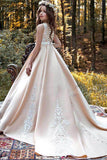 Ball-Gown Scoop Neck Sleeveless Satin Court Train Flower Girl Dresses 607388729160 - COCOMELODY