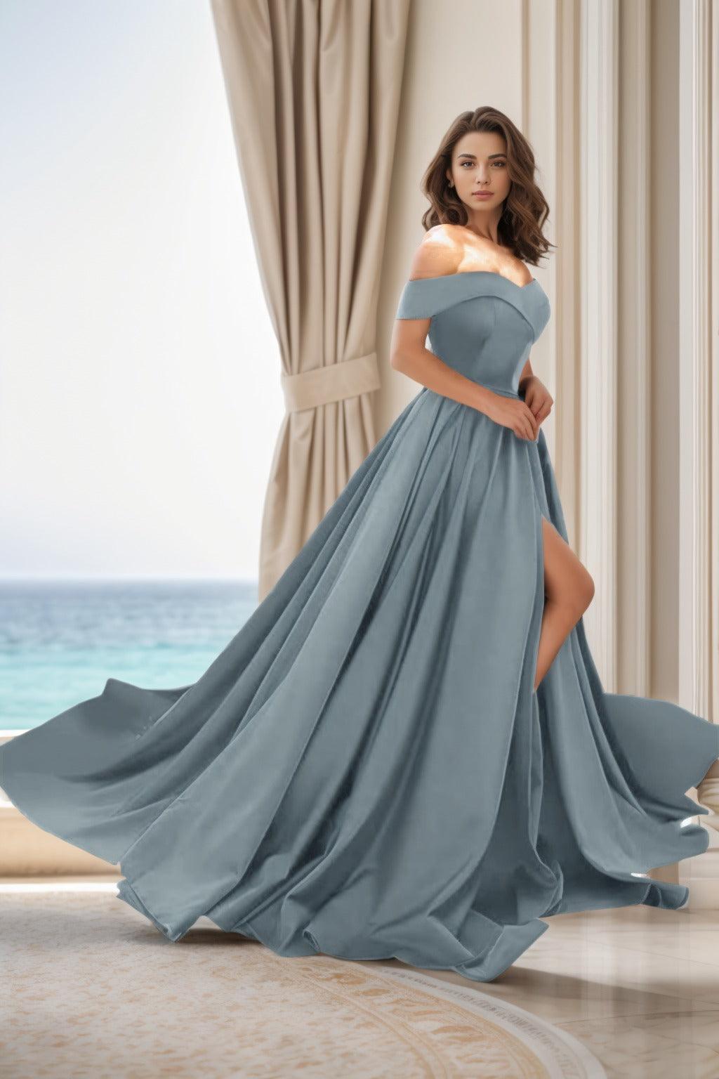 A-Line Court Train Satin Prom Dress CS0405 - COCOMELODY