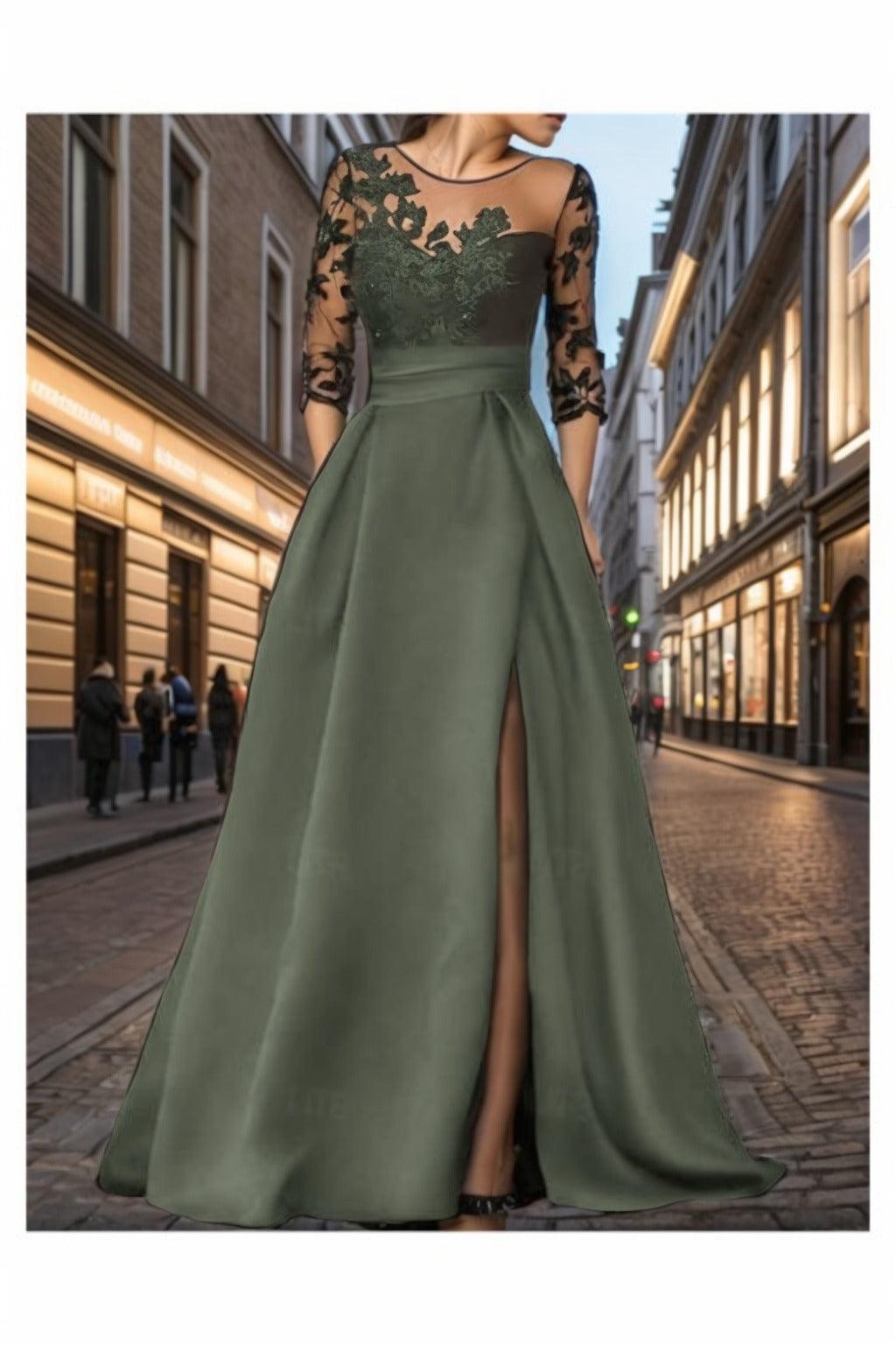 A-Line Sweep-Brush Train Silk-Like Prom Dress CS0456 - COCOMELODY