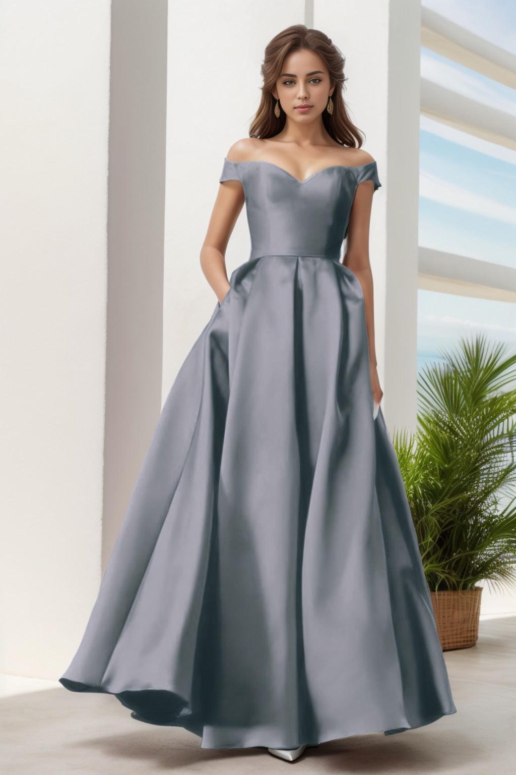 A-Line Floor Length Satin Prom Dress CS0408 - COCOMELODY