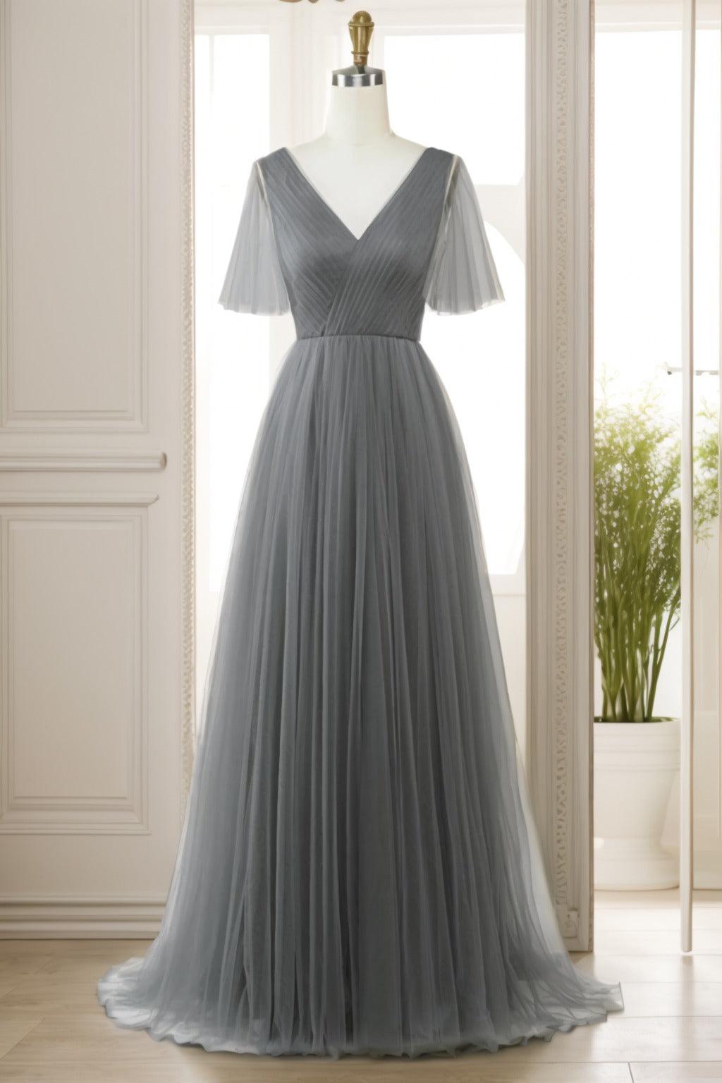 A-Line Sweep-Brush Train Tulle Prom Dress CS0472 - COCOMELODY