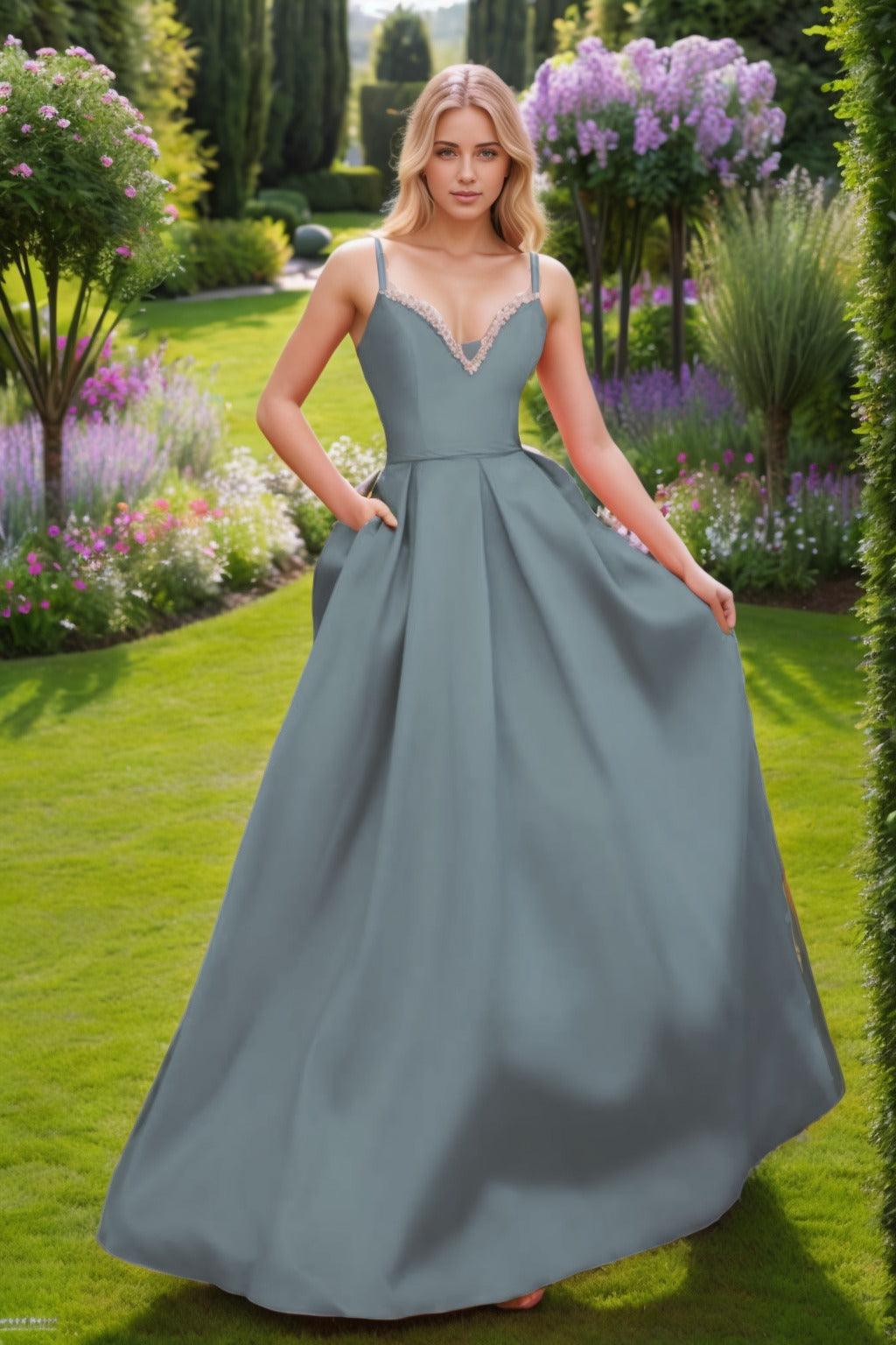 A-Line Floor Length Satin Prom Dress CS0451 - COCOMELODY