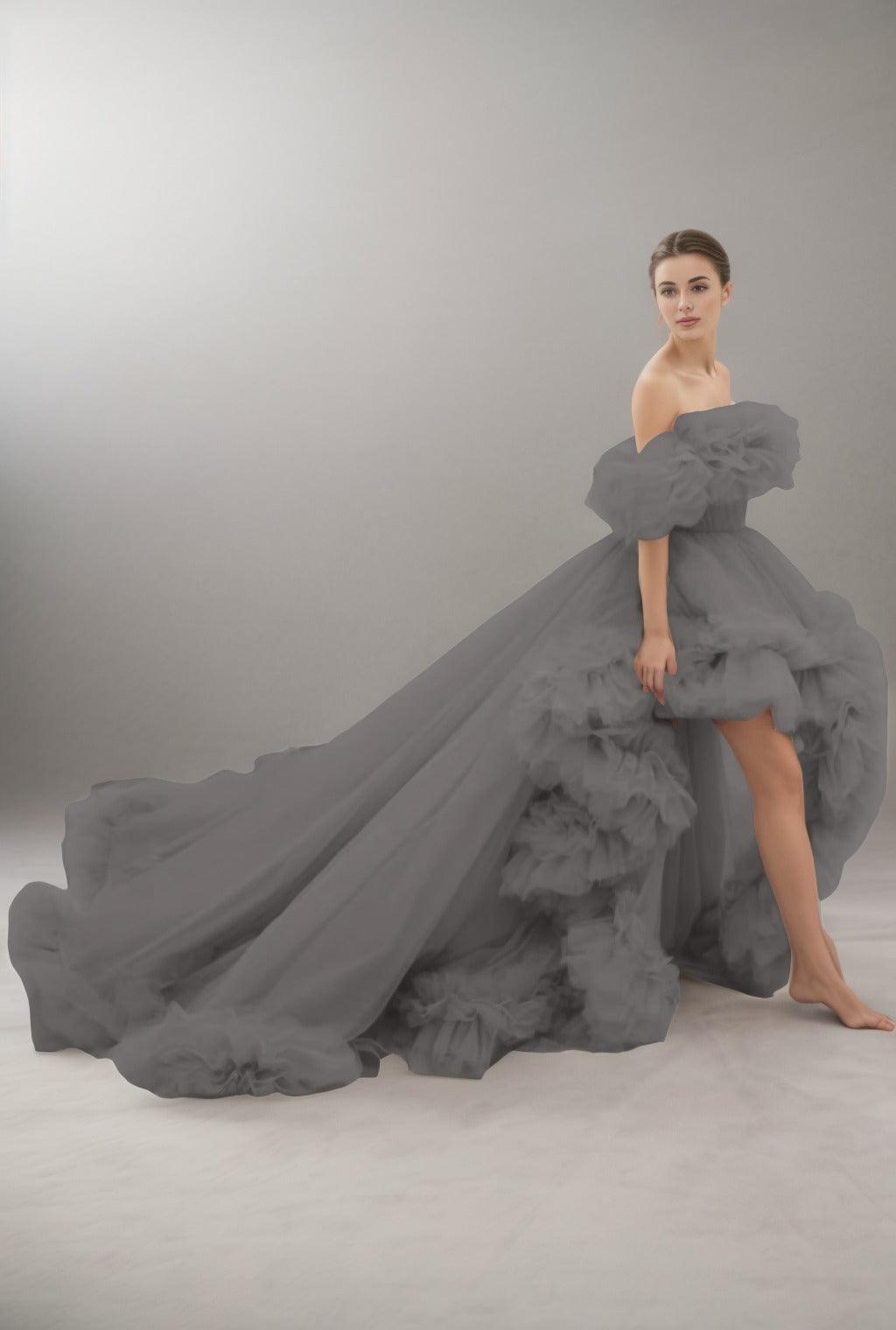 A-Line Court Train Tulle Prom Dress CS0406 - COCOMELODY