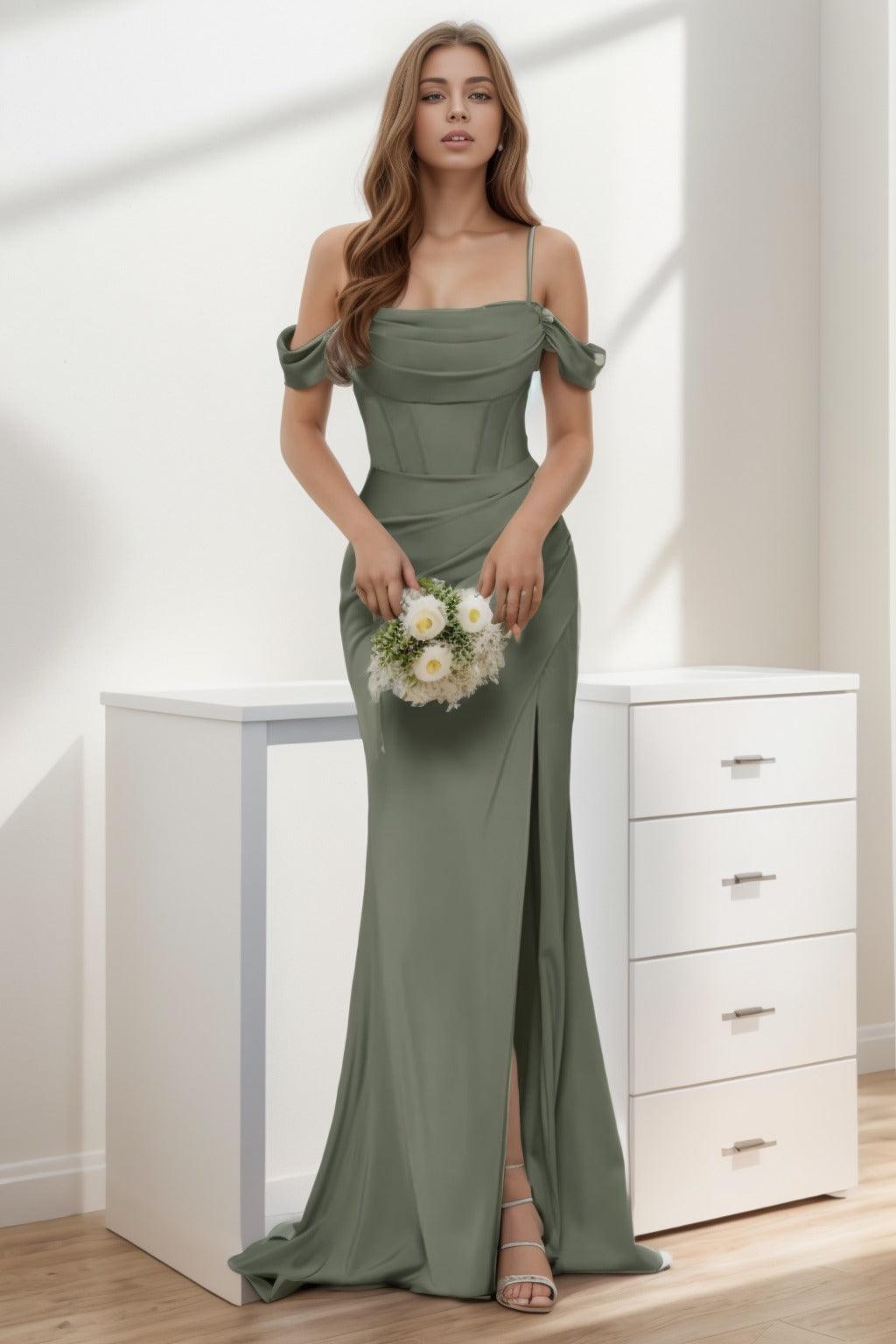 Trumpet-Mermaid Sweep-Brush Train Silk-Like Prom Dress CS0399 - COCOMELODY
