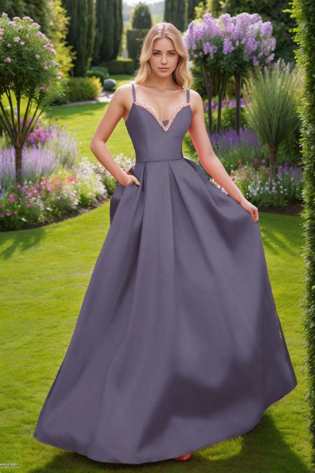 A-Line Floor Length Satin Prom Dress CS0451 - COCOMELODY
