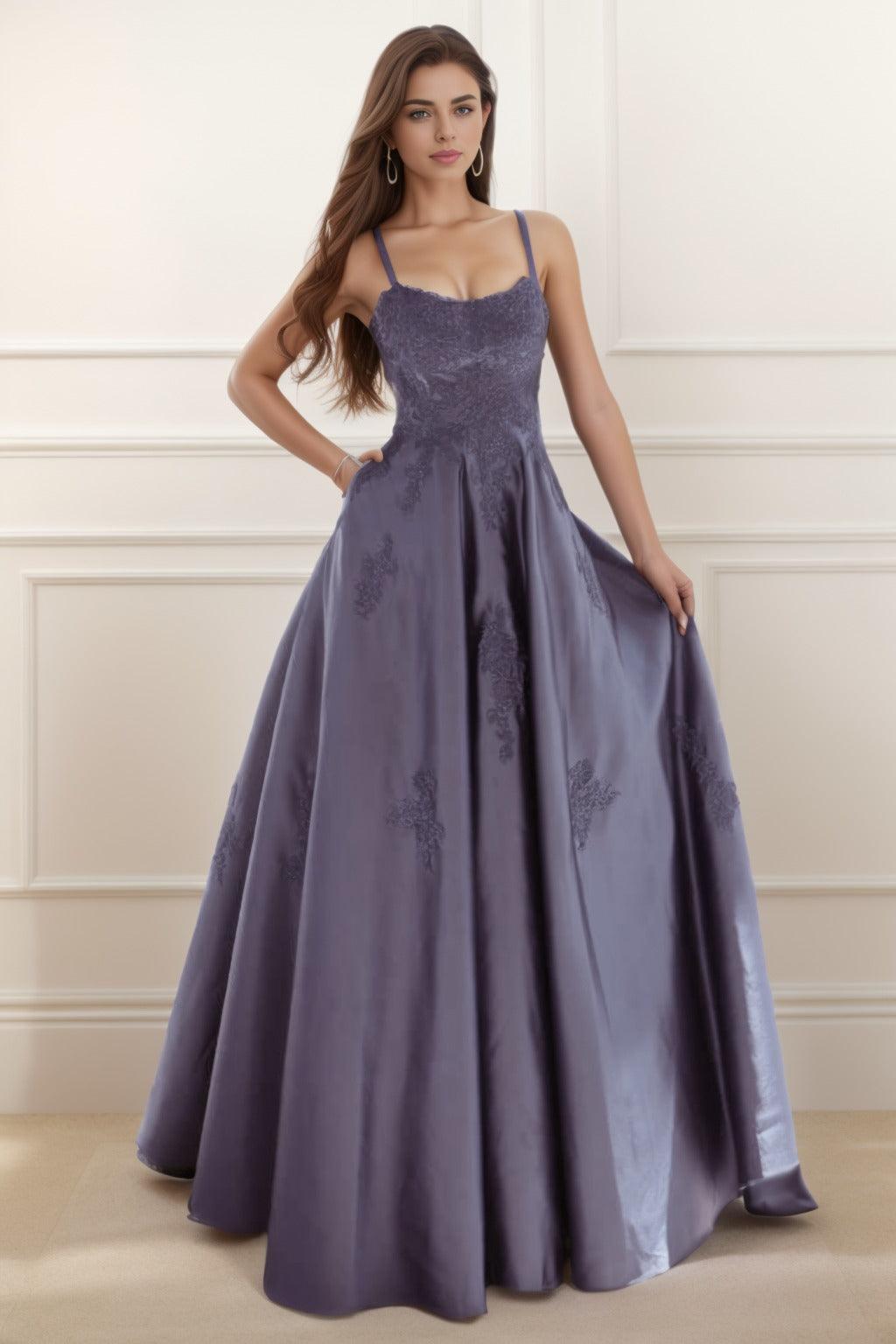 A-Line Floor Length Satin Prom Dress CS0458 - COCOMELODY